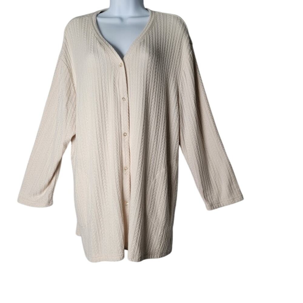 Muk Luks P1X Cream Textured Knit Cardigan Sweater Button Front Cozy Fall‎ Layers
